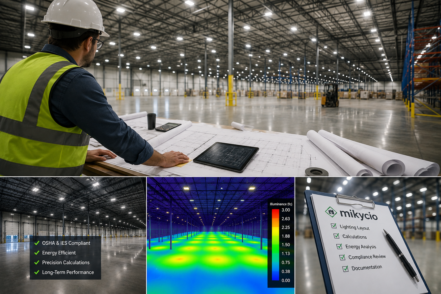 Lighting engineer working on warehouse plans